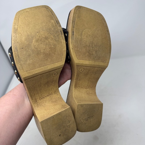 Steve Madden Black Leather Padded Square Toe Platform Slide Sandals Size 8 - Picture 9 of 12